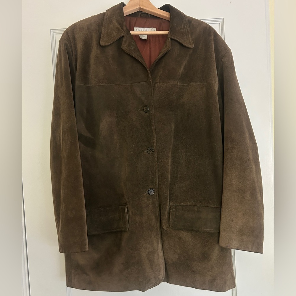 Tweeds Dark Brown 100% Genuine Leather Jacket Trench Coat - Size L